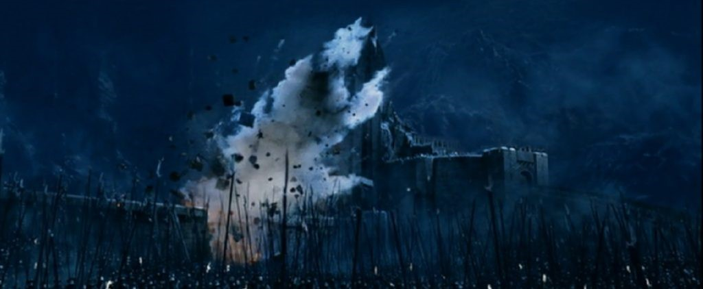 The Fire of Orthanc destroys the Deeping Wall