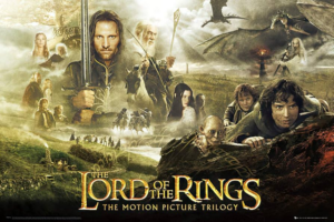 The Lord of the Rings motion picture trilogy poster, showing a number of main characters