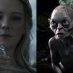 Composite image showing Morfydd Clark as Galadriel from The Rings of Power, and Gollum from Jackson's Lord of the Rings films