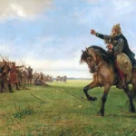 "Gizur challenges the Huns" (1886), a painting by Peter Nicolai Arbo illustrating a scene from "The Battle of the Goths and Huns", an episode in the Saga of King Heidrek the Wise