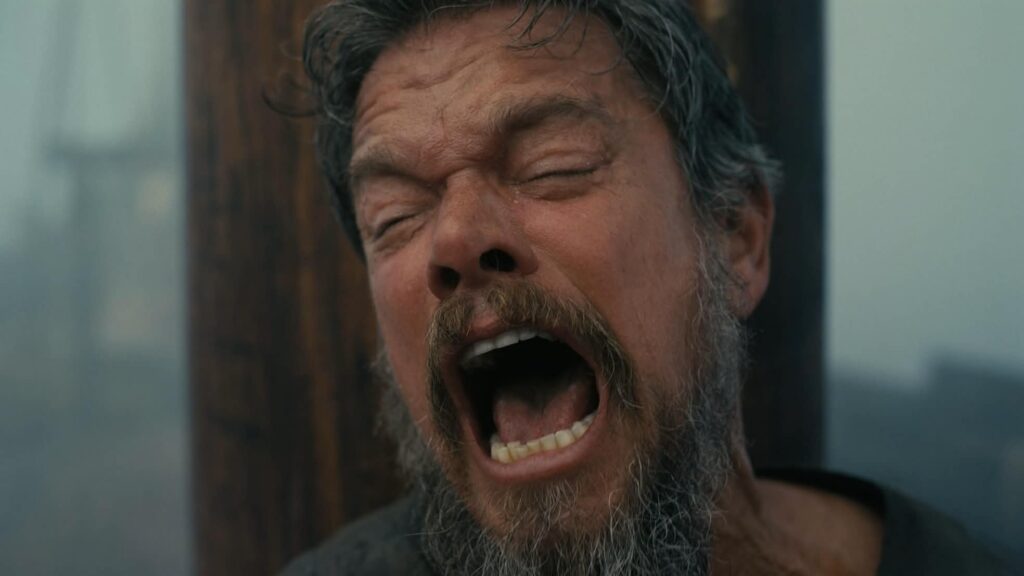 Odysseus, tied to the mast of his ship, screams as the song of the sirens haunts him