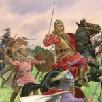 Germanic warriors engaged in battle during the Late Roman era.