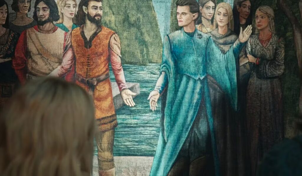 Elrond and Elros in a mural in The Rings of Power Season 1
