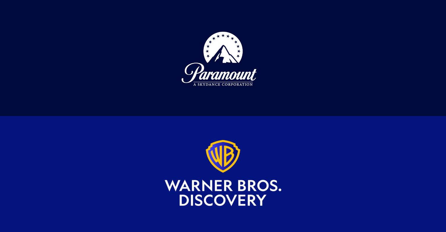 The logo of Paramount Skydance Corporation above the logo of Warner Bros. Discovery, Inc.