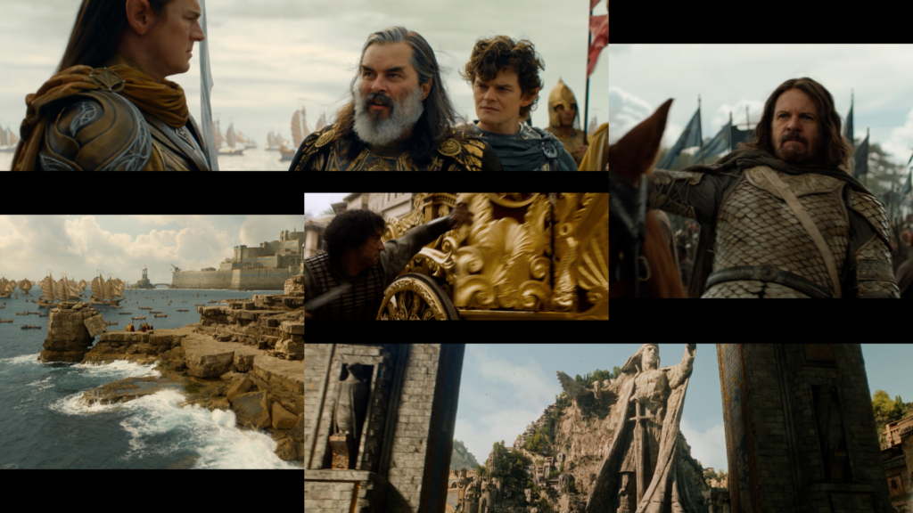 Numenor and the Elves - composite of stills from The Rings of Power Season 3 Official Trailer